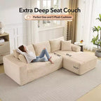 Divano componibile a seduta profonda in morbido velluto a coste, 274 cm, a forma di L, modulare per soggiorno, appartamento o ufficio – Moderno, nessun assemblaggio