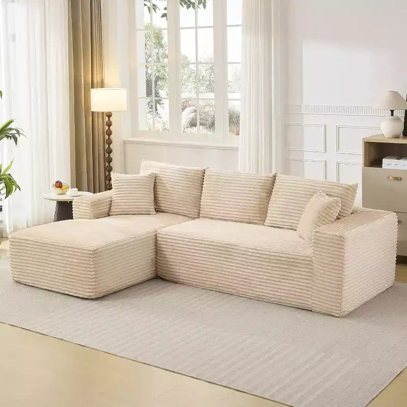 Soft Corduroy Deep Seat Sectional Sofa  108 Inch L-Shaped Modular Couch for Living Room, Apartment or Office  Modern, No Assembly