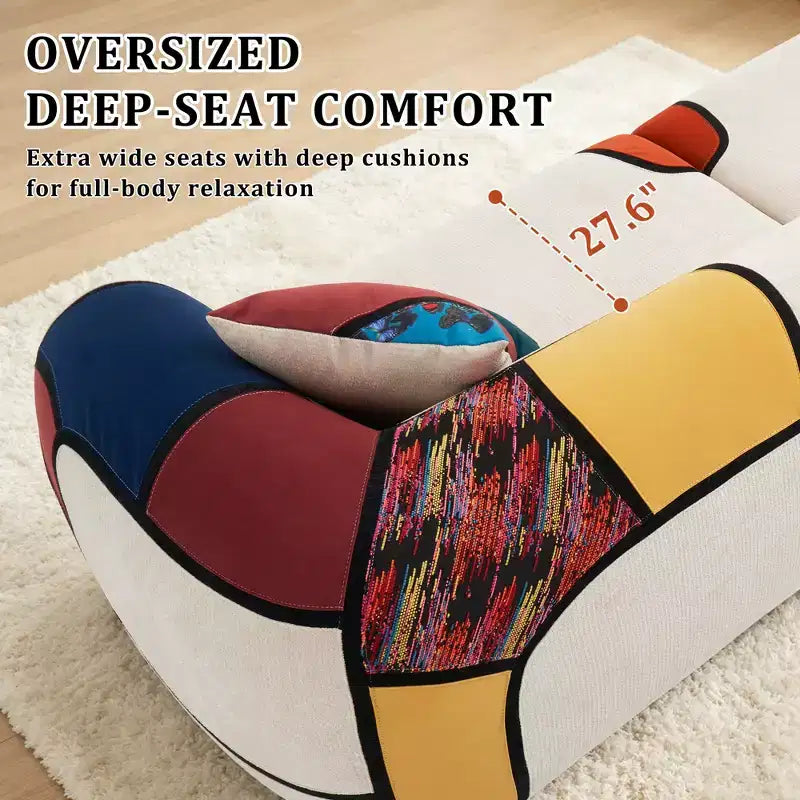 Dyonery 104 Divano componibile curvo, divano lounge da terra senza montaggio con seduta profonda, cuscino spesso, tessuto Schneir