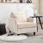 Beige Chenille Upholstered Accent Arm Chair with Solid Wood Frame
