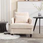 Beige Chenille Upholstered Accent Arm Chair with Solid Wood Frame