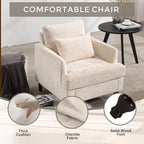 Beige Chenille Upholstered Accent Arm Chair with Solid Wood Frame