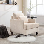 Beige Chenille Upholstered Accent Arm Chair with Solid Wood Frame