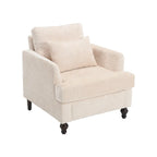 Beige Chenille Upholstered Accent Arm Chair with Solid Wood Frame