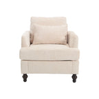 Beige Chenille Upholstered Accent Arm Chair with Solid Wood Frame