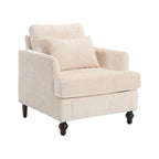 Beige Chenille Upholstered Accent Arm Chair with Solid Wood Frame