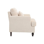 Beige Chenille Upholstered Accent Arm Chair with Solid Wood Frame