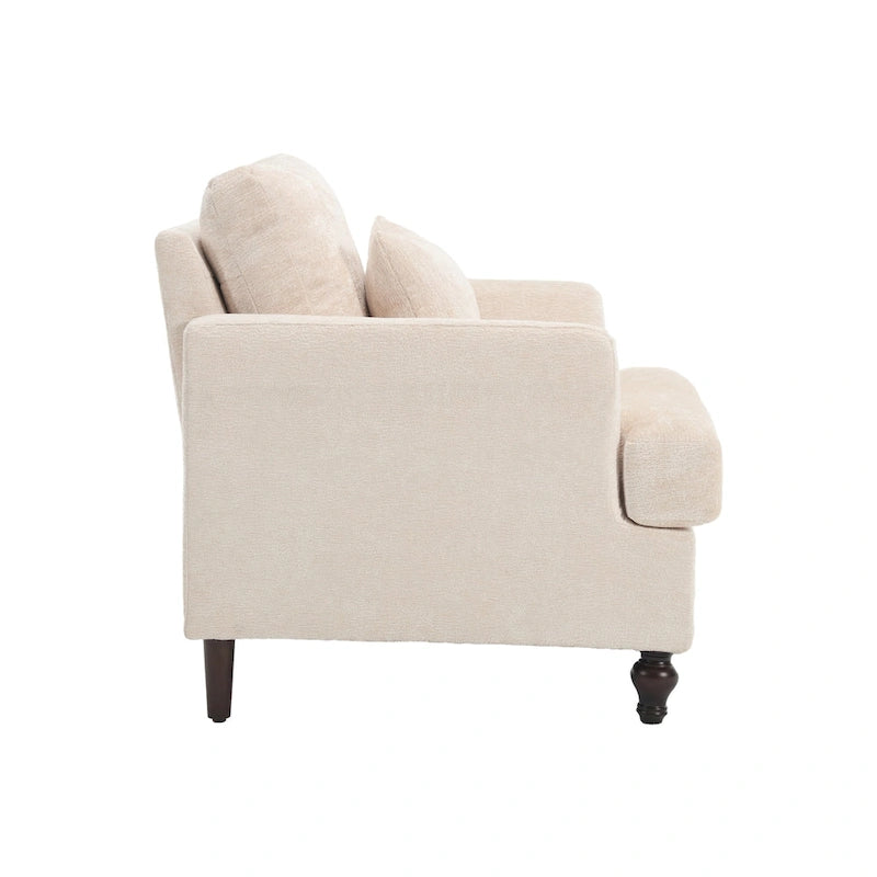Beige Chenille Upholstered Accent Arm Chair with Solid Wood Frame