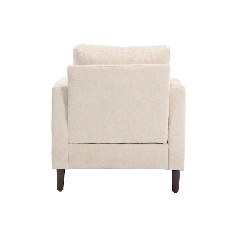 Beige Chenille Upholstered Accent Arm Chair with Solid Wood Frame