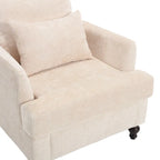 Beige Chenille Upholstered Accent Arm Chair with Solid Wood Frame