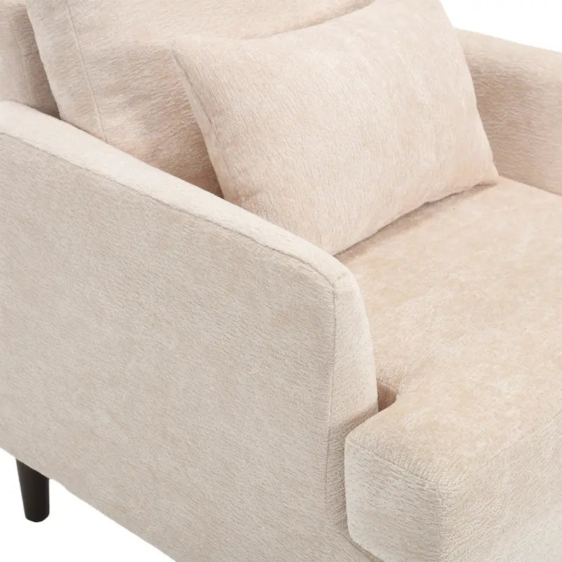 Beige Chenille Upholstered Accent Arm Chair with Solid Wood Frame