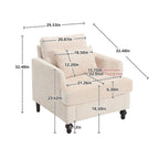 Beige Chenille Upholstered Accent Arm Chair with Solid Wood Frame