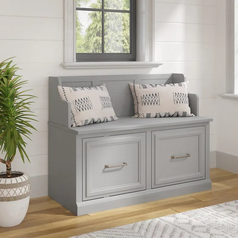 40W Entryway Bench with Doors & Shoe Storage | Transitional Style