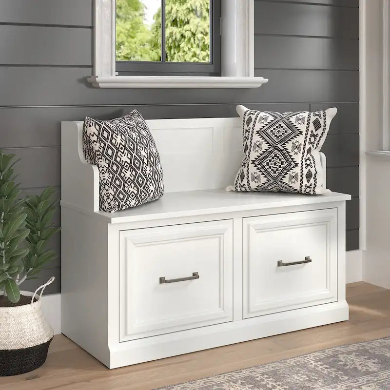 40W Entryway Bench with Doors & Shoe Storage | Transitional Style