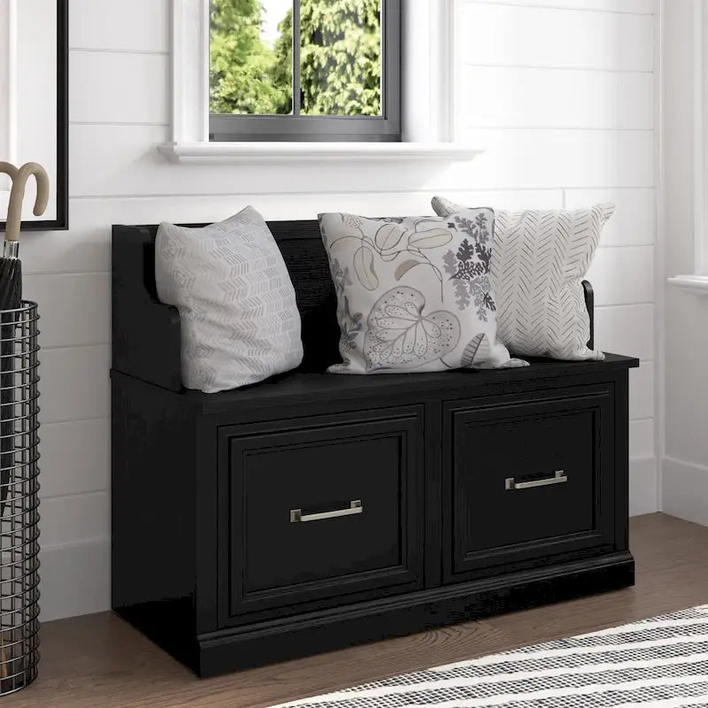 40W Entryway Bench with Doors & Shoe Storage | Transitional Style