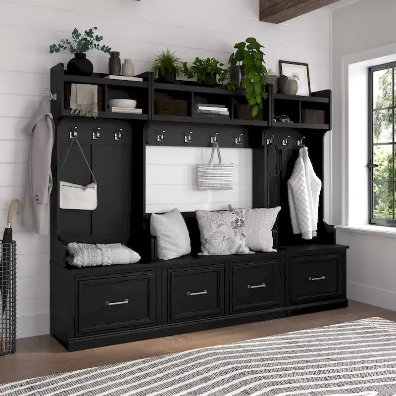 40W Entryway Bench with Doors & Shoe Storage | Transitional Style
