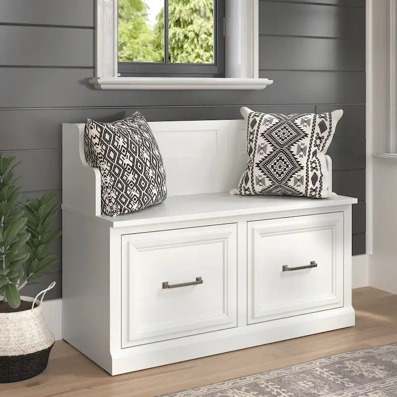 40W Entryway Bench with Doors & Shoe Storage | Transitional Style