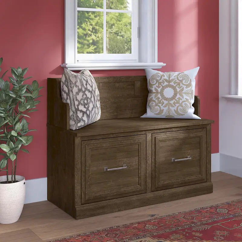 40W Entryway Bench with Doors & Shoe Storage | Transitional Style