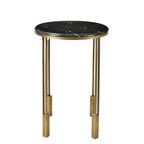 23-Inch Gold and Black Marble Round End Table with Iron Base