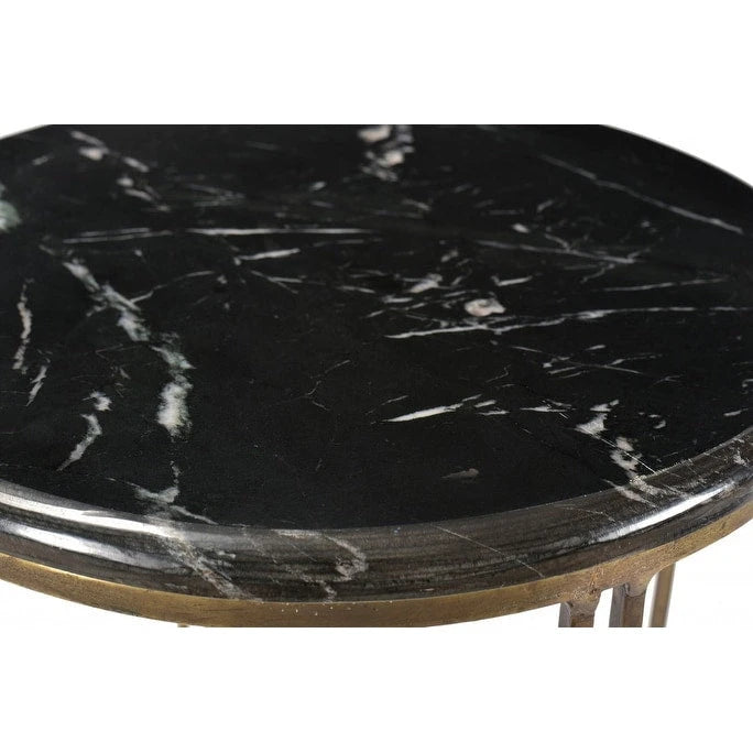 23-Inch Gold and Black Marble Round End Table with Iron Base