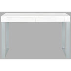 Contemporary White Lacquer Desk with Grey Iron Base and 2 Drawers