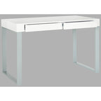 Contemporary White Lacquer Desk with Grey Iron Base and 2 Drawers