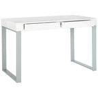 Contemporary White Lacquer Desk with Grey Iron Base and 2 Drawers