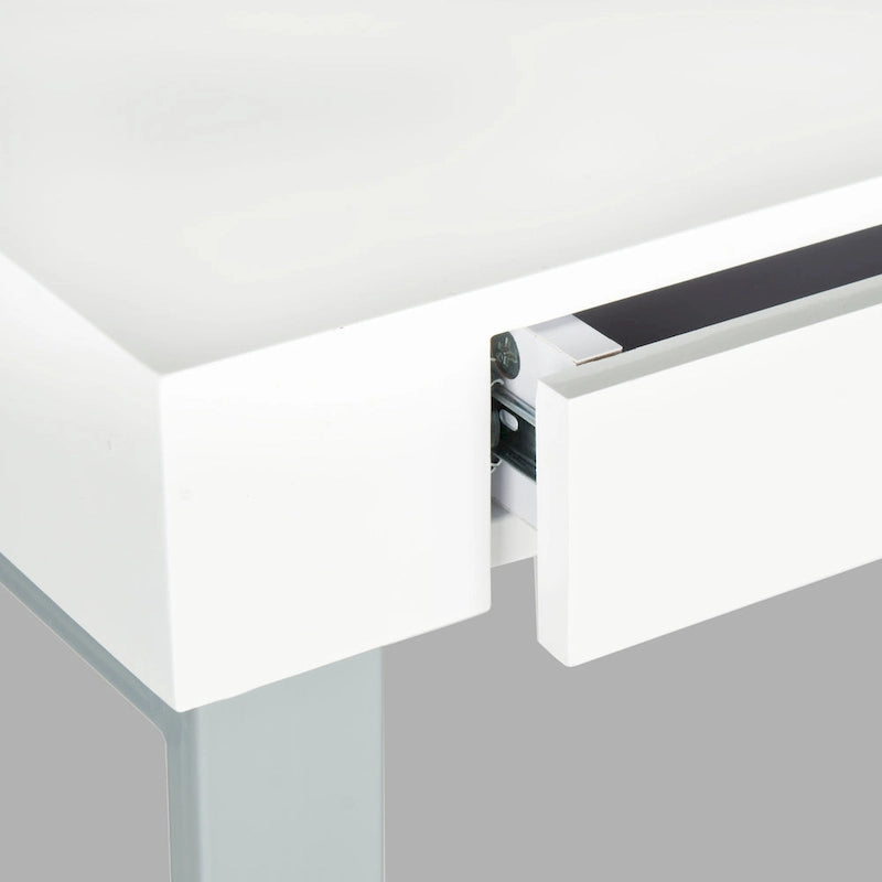 Contemporary White Lacquer Desk with Grey Iron Base and 2 Drawers