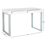 Contemporary White Lacquer Desk with Grey Iron Base and 2 Drawers