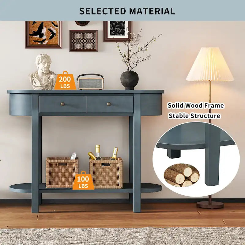Vintage Console Table with 2 Storage Drawers, Open Lower Shelf, and Curved Design for Home Entryway and Hotel
