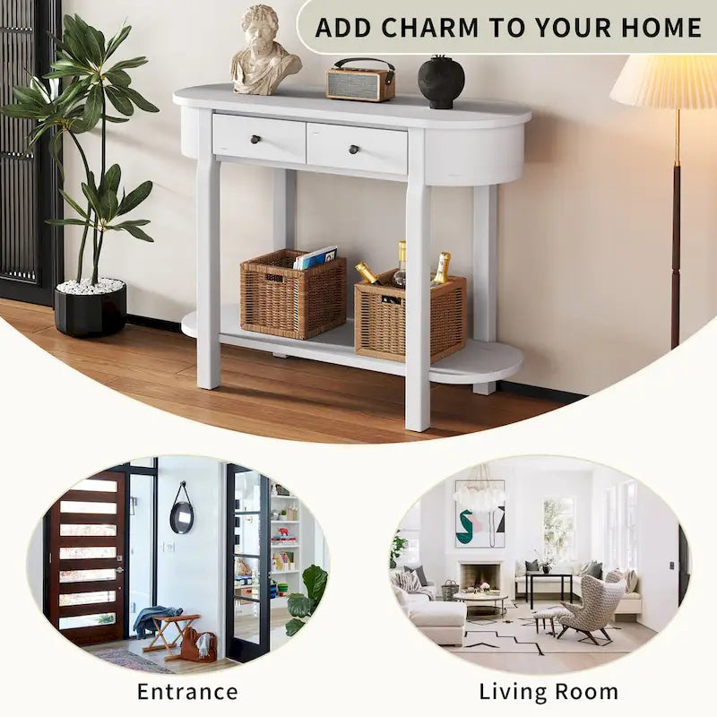 Vintage Console Table with 2 Storage Drawers, Open Lower Shelf, and Curved Design for Home Entryway and Hotel