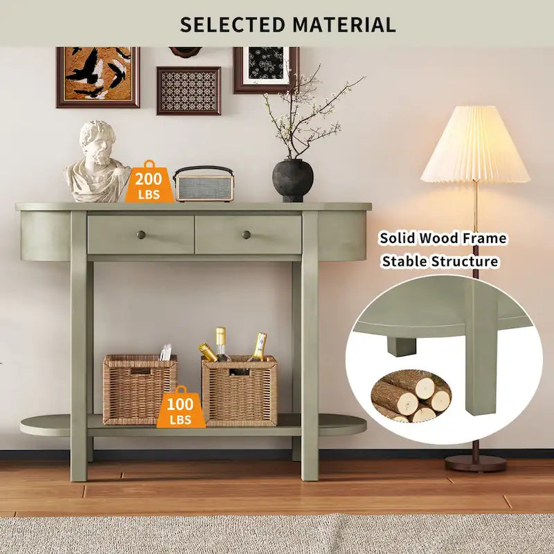 Vintage Console Table with 2 Storage Drawers, Open Lower Shelf, and Curved Design for Home Entryway and Hotel