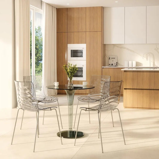 Astor Acrylic Dining Chair with Chrome Legs Modern Accent Side Chair Water Ripple Design Seats