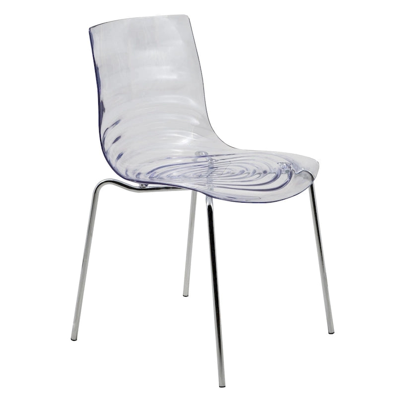 Acrylic Dining Chair with Water Ripple Design & Chrome Legs