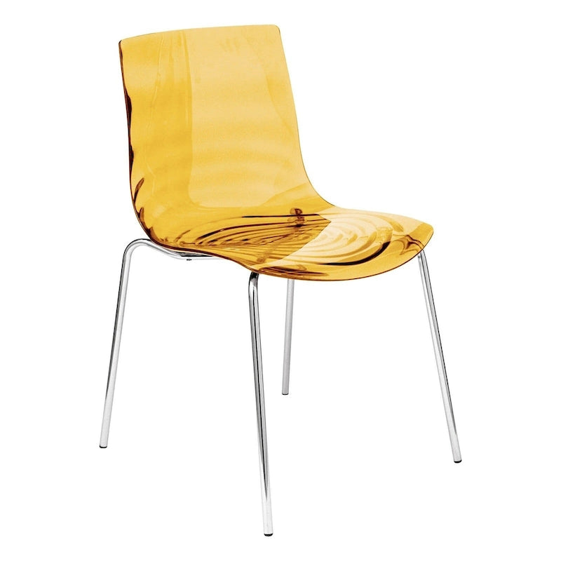 Acrylic Dining Chair with Water Ripple Design & Chrome Legs