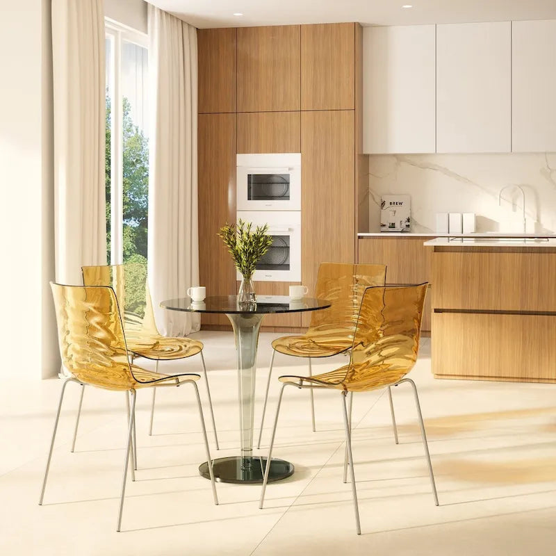 Acrylic Dining Chair with Water Ripple Design & Chrome Legs