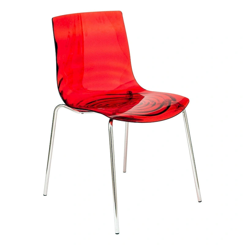 Acrylic Dining Chair with Water Ripple Design & Chrome Legs