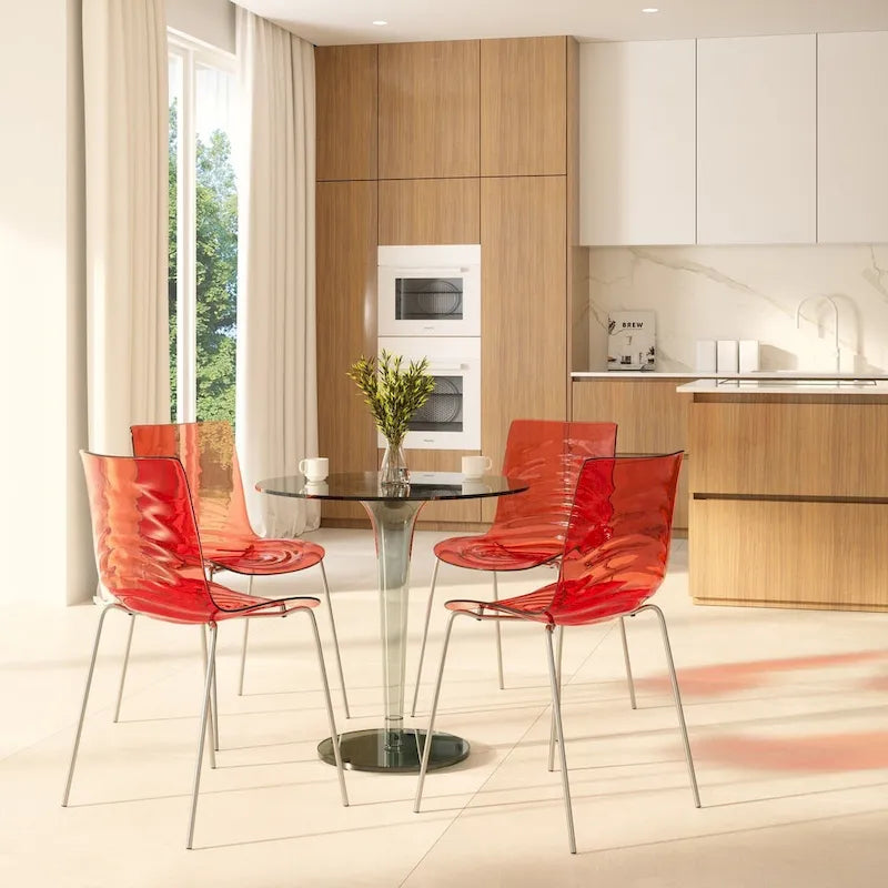 Acrylic Dining Chair with Water Ripple Design & Chrome Legs