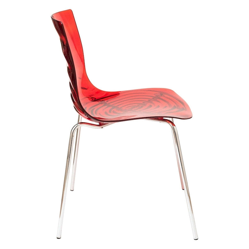 Acrylic Dining Chair with Water Ripple Design & Chrome Legs