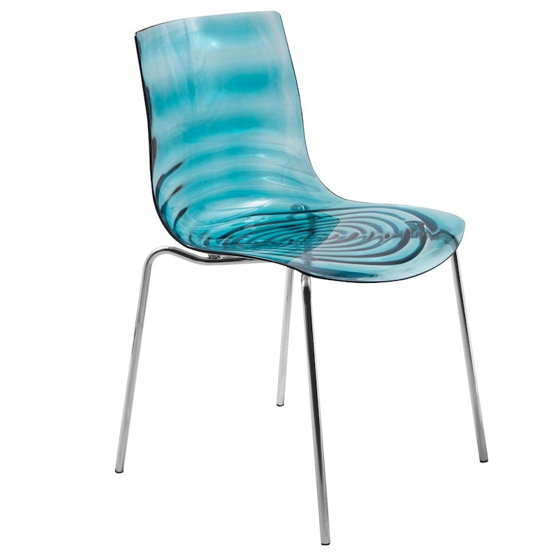 Acrylic Dining Chair with Water Ripple Design & Chrome Legs