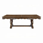 Extendable Dining Table with Carved Silver Trim, Antique Oak, 90-114 Inch, Seats 10