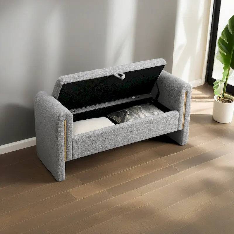 Modern Teddy Fabric Bed-End Storage Bench with Arms