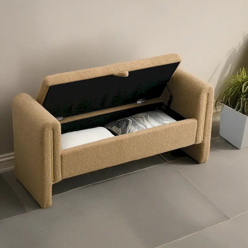 Modern Teddy Fabric Bed-End Storage Bench with Arms
