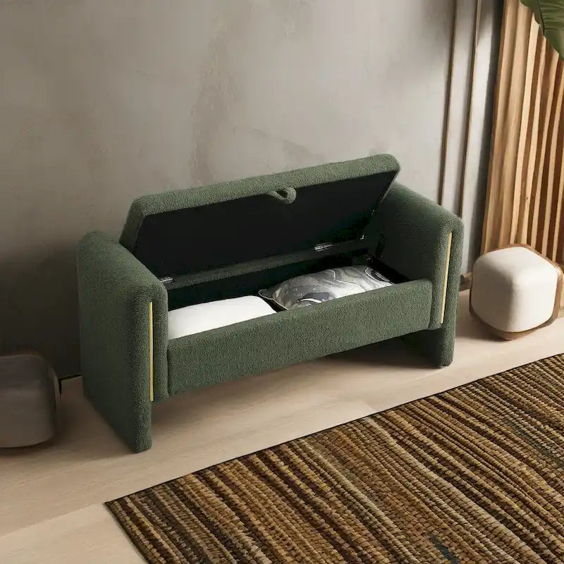 Modern Teddy Fabric Bed-End Storage Bench with Arms