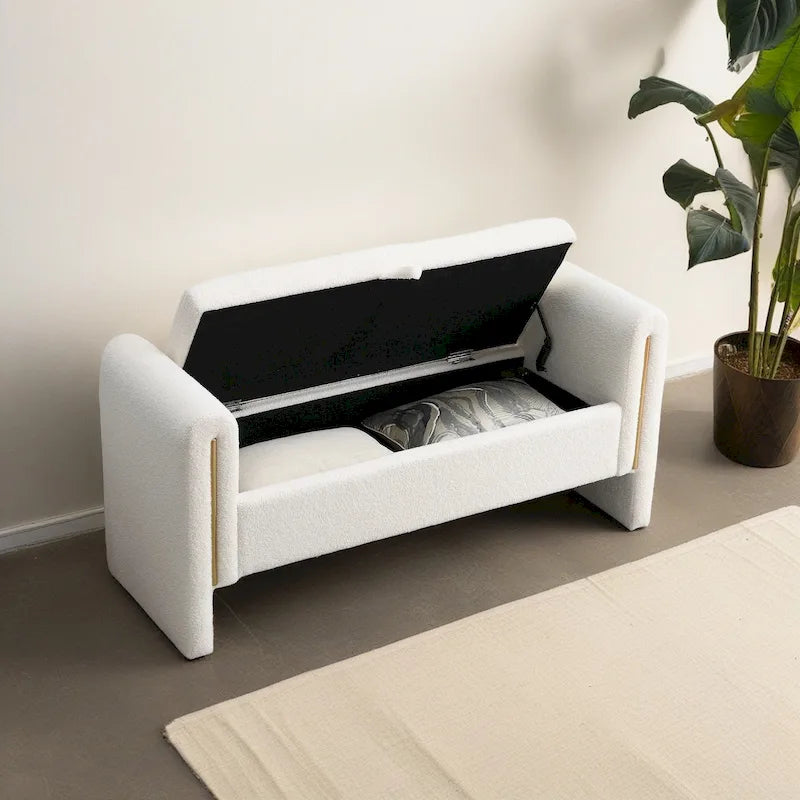 Modern Teddy Fabric Bed-End Storage Bench with Arms