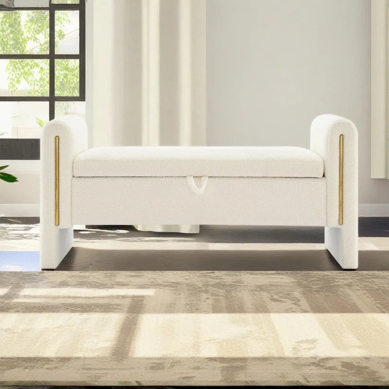 Modern Teddy Fabric Bed-End Storage Bench with Arms