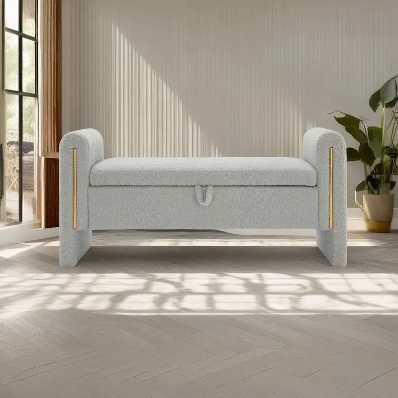 Modern Teddy Fabric Bed-End Storage Bench with Arms