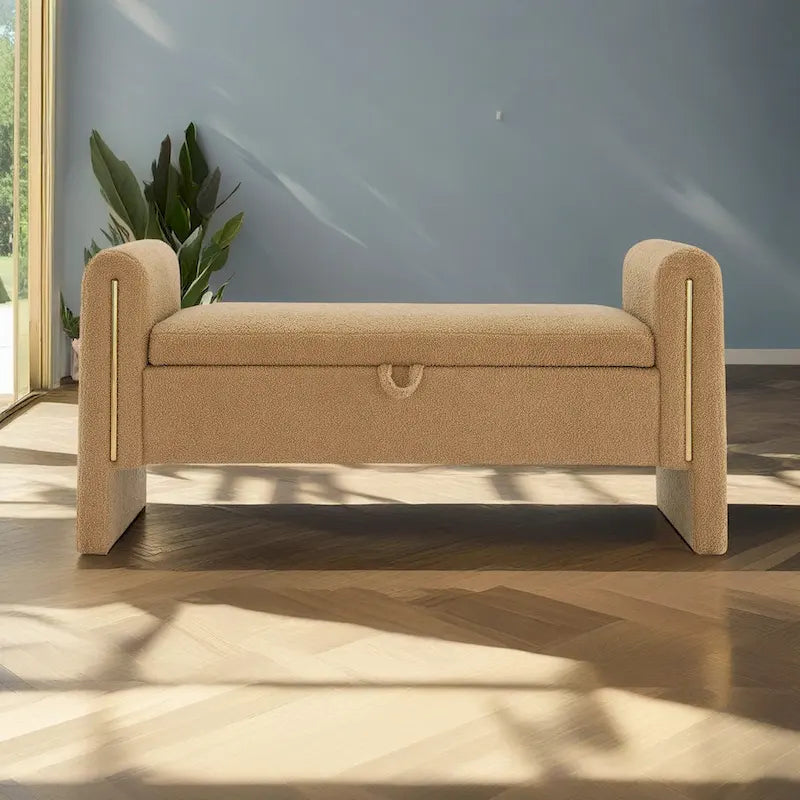 Modern Teddy Fabric Bed-End Storage Bench with Arms