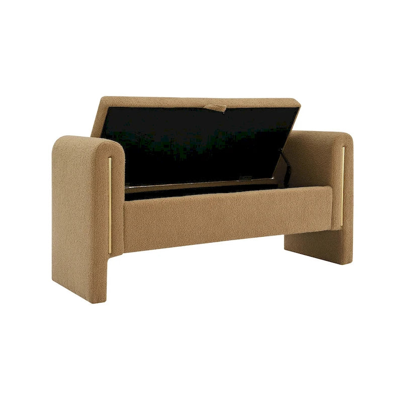 Modern Teddy Fabric Bed-End Storage Bench with Arms