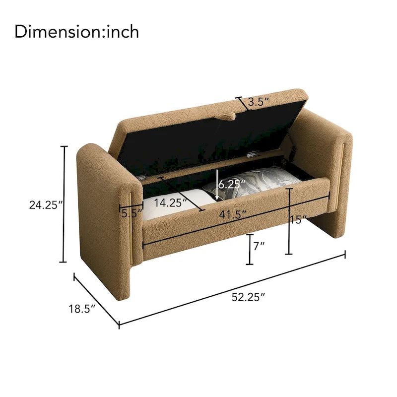 Modern Teddy Fabric Bed-End Storage Bench with Arms